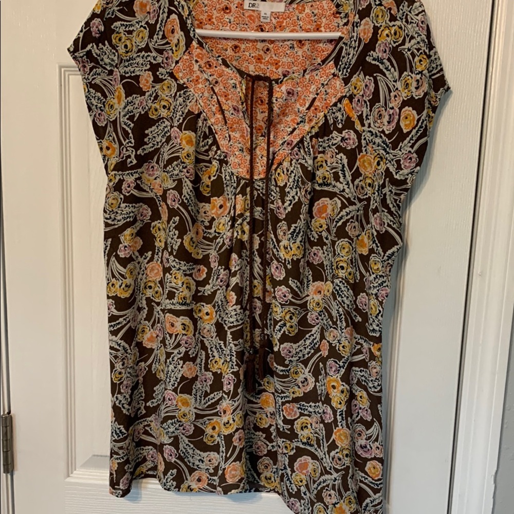Brown and Orange Tie Front Blouse